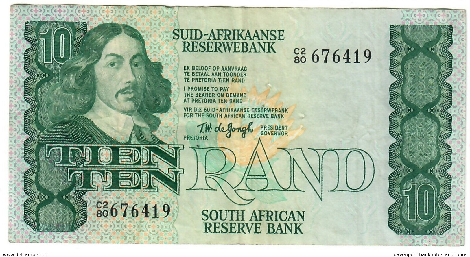 South Africa 10 Rand 1978 F/VF "De Jongh" - Sudafrica