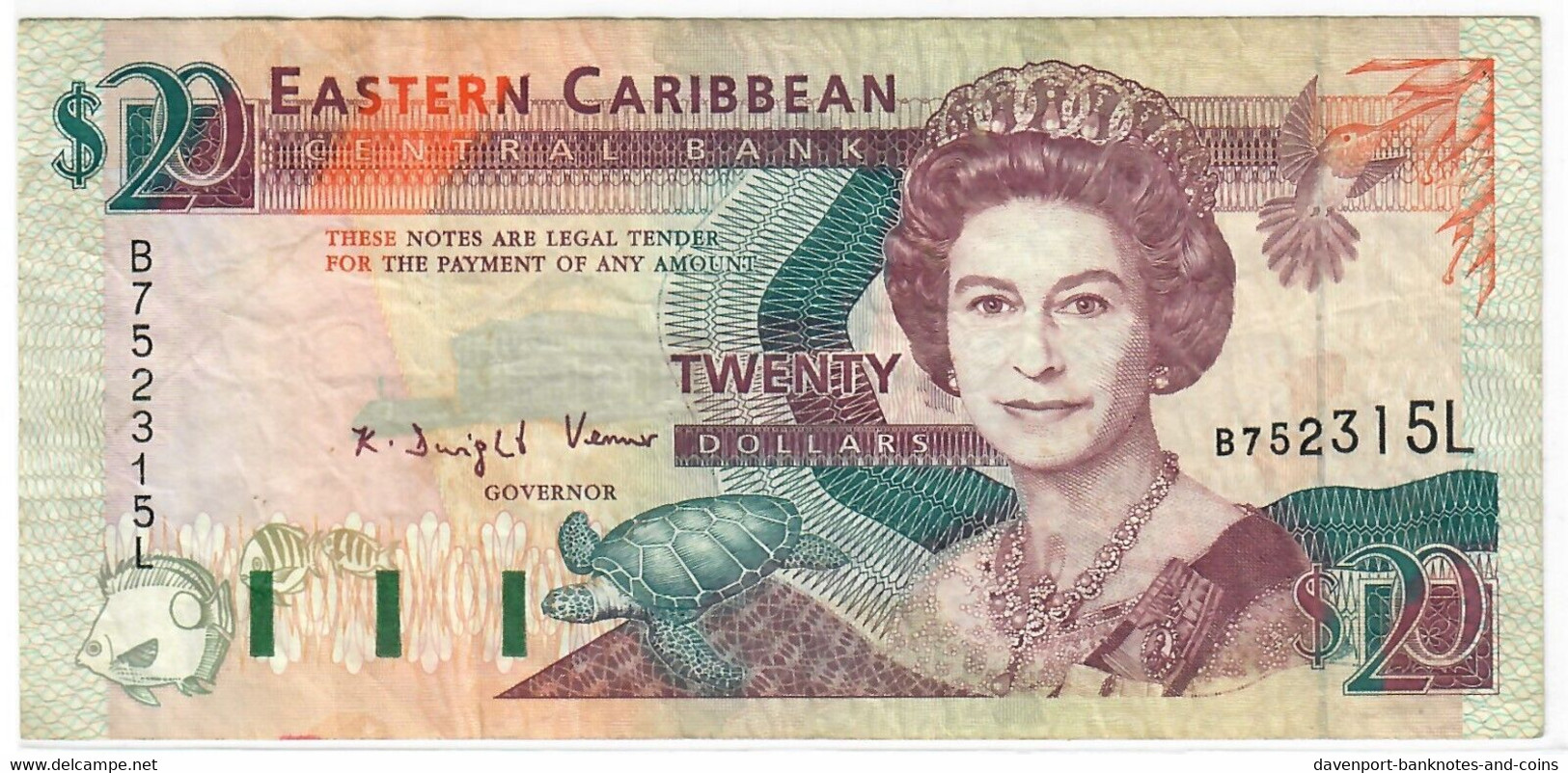 East Caribbean 20 Dollars 1993 F "L" St Lucia - East Carribeans