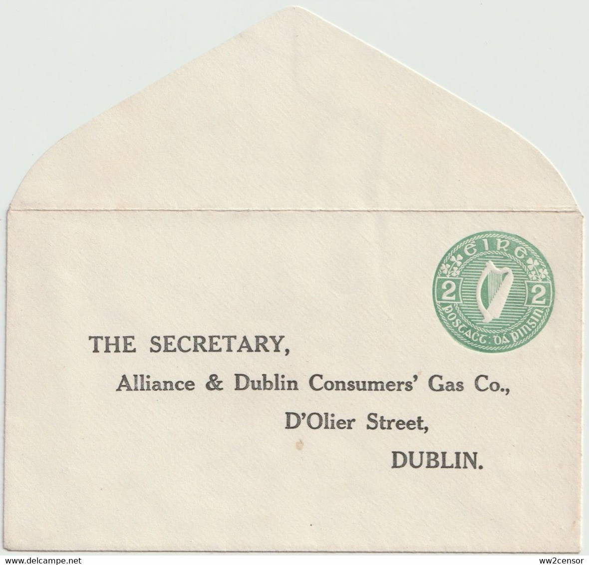 Ireland Irland Alliance & Dublin Consumers' Gas Co. Stamped To Order Postal Stationery 2d Envelope High Catalogue Value - Postwaardestukken