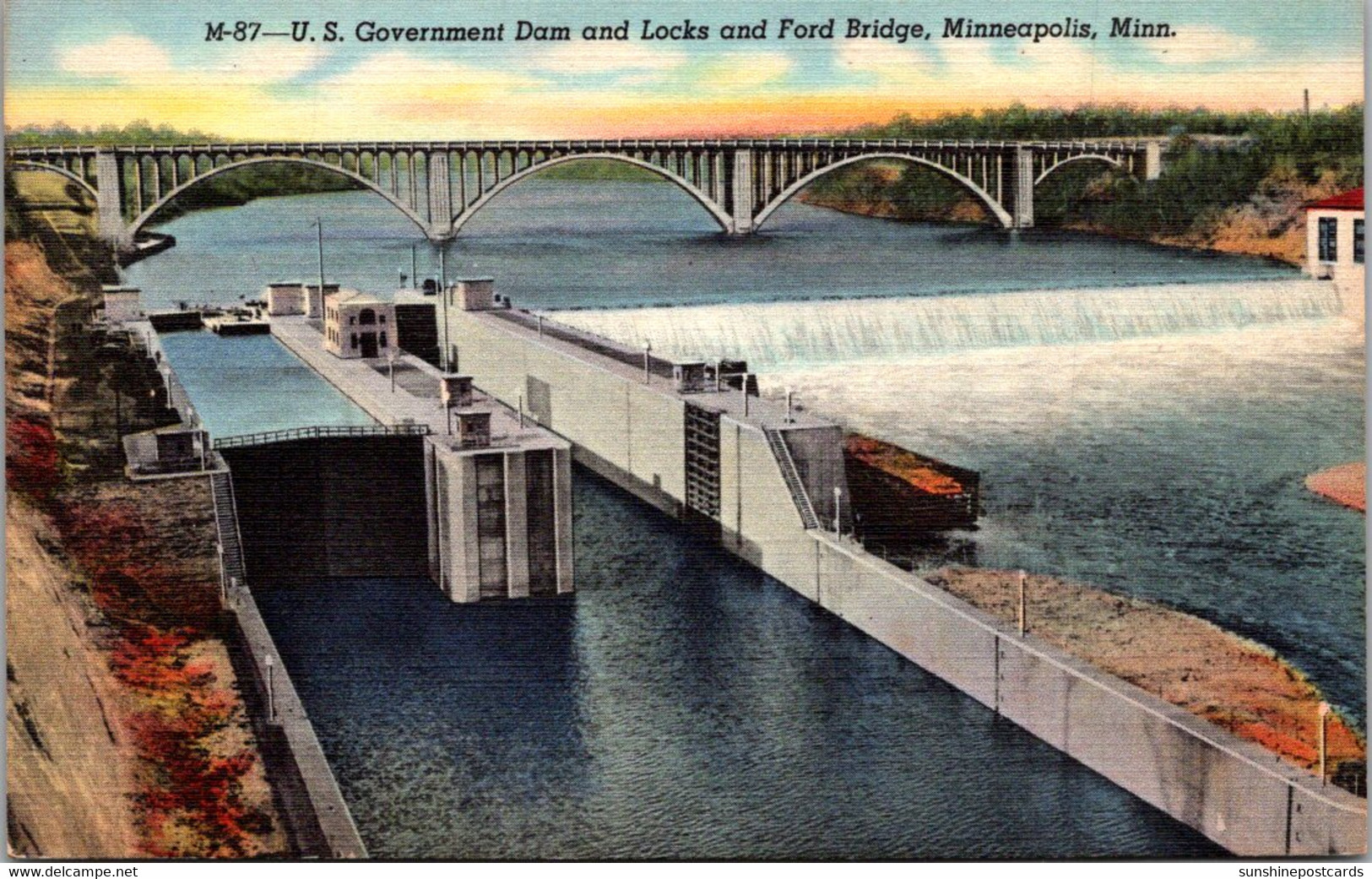 Minnesota Minneapolis U S Government Dam And Locks And Ford Bridge Curteich - Minneapolis