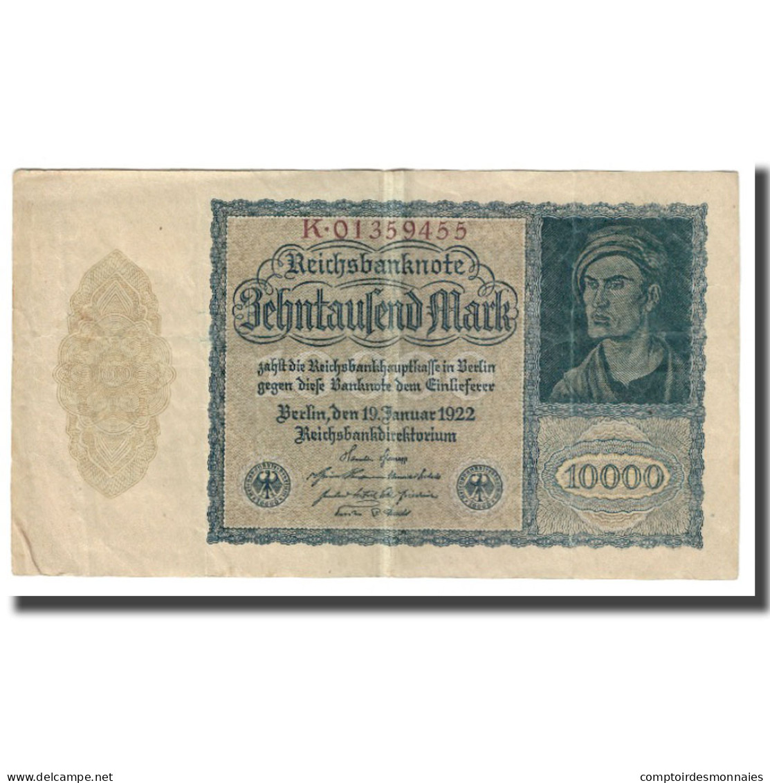 Billet, Allemagne, 10,000 Mark, 1922, 1922-01-19, KM:71, TTB - 10000 Mark