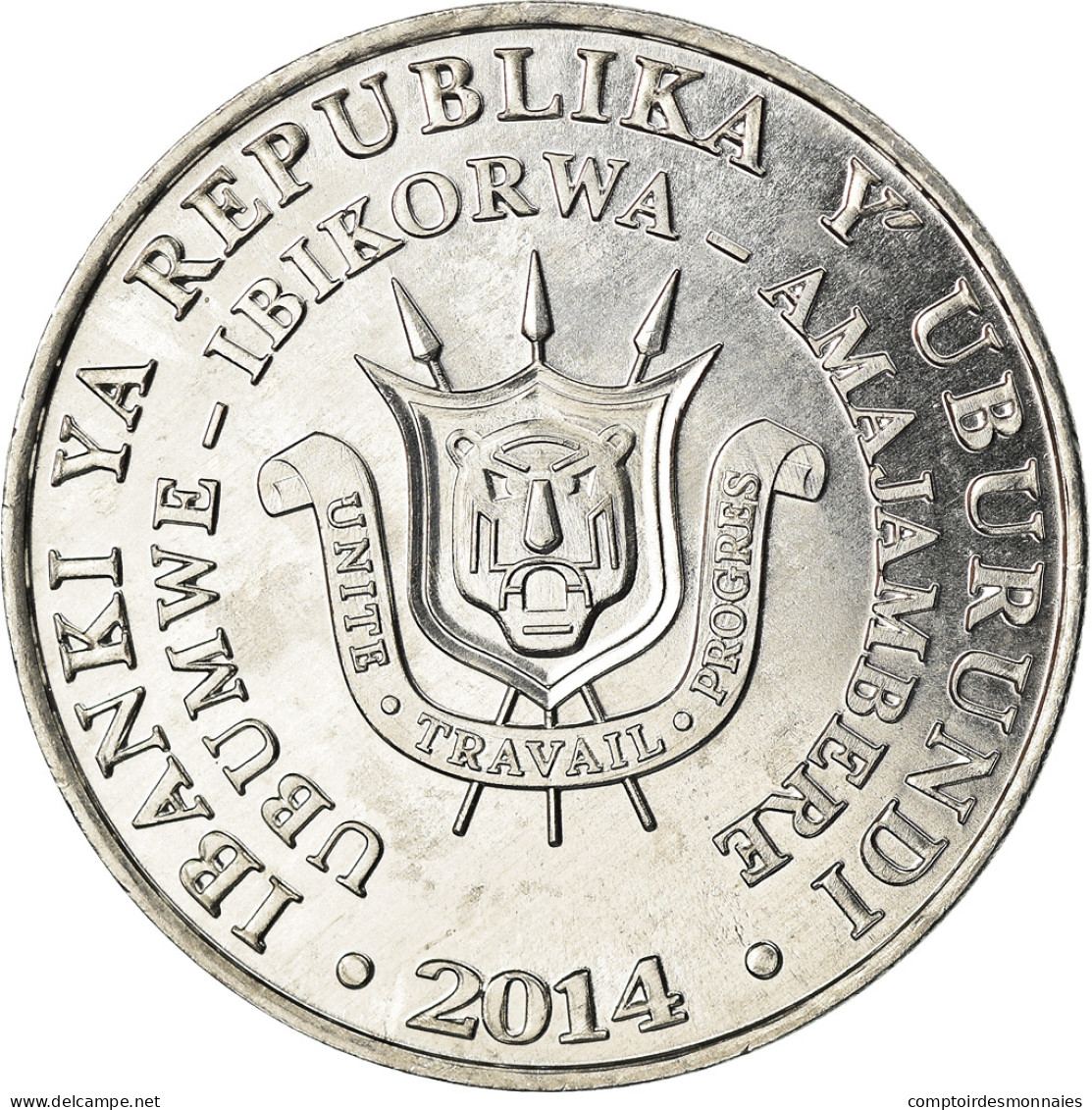 Monnaie, Burundi, 5 Francs, 2014, Oiseaux - Bec-en-sabot Du Nil, SPL, Aluminium - Burundi