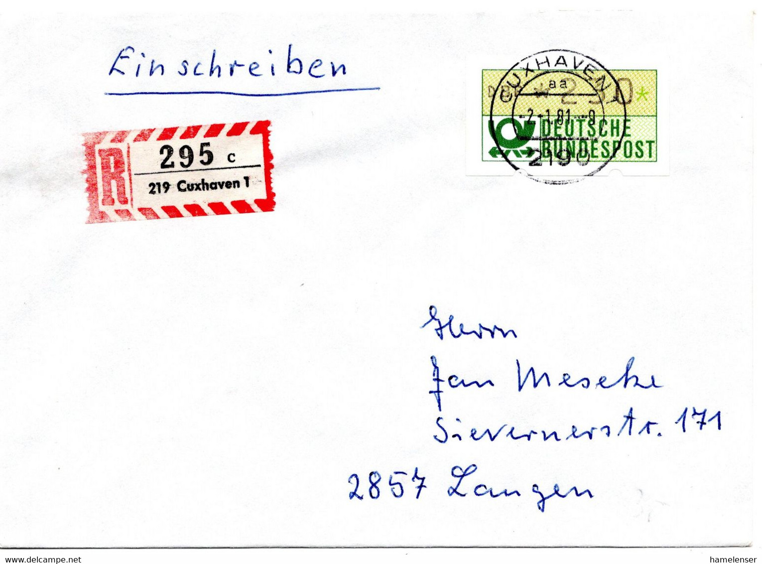 57327 - Bund - 1981 - 230Pfg ATM EF A R-Bf CUXHAVEN -> Langen - Machine Labels [ATM]