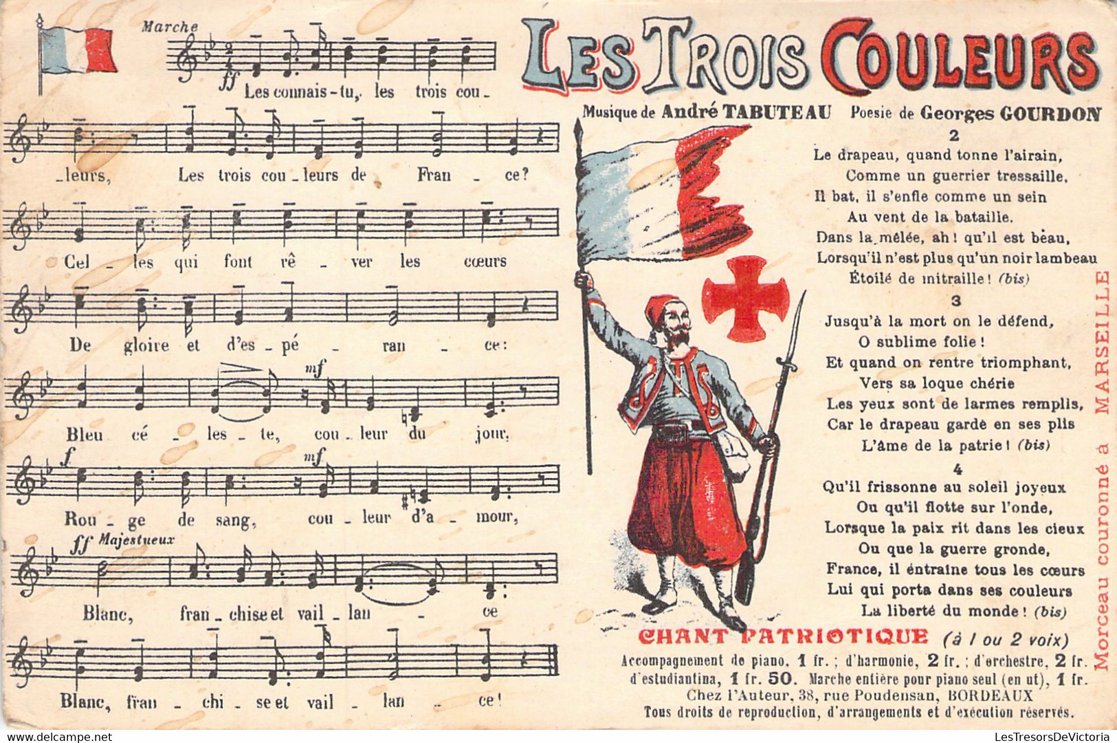 MILITARIA - Partition Et Paroles Du Chant Patriotique - Les Trois Couleurs - Carte Postale Ancienne - Maniobras