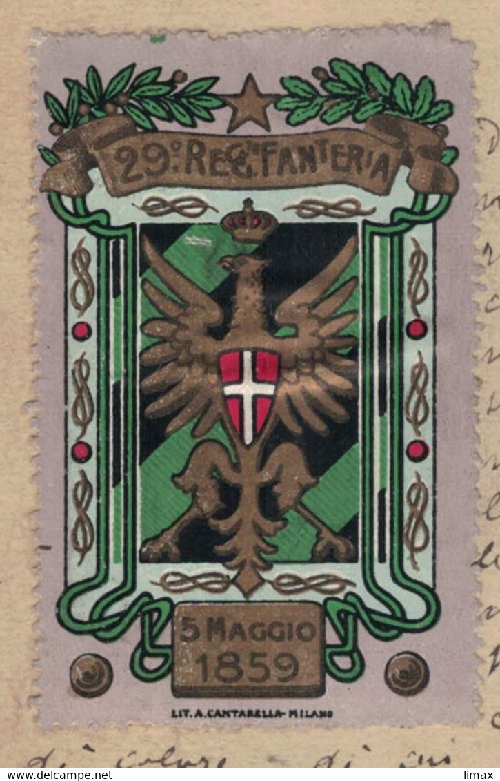 Milano 1904 Regiment No 29 > Lecco (vic. Como) - Rs. Vignette 5.5.1859 = Zweiter Italienischer Unabhängigkeitskrieg - Kriegspropaganda