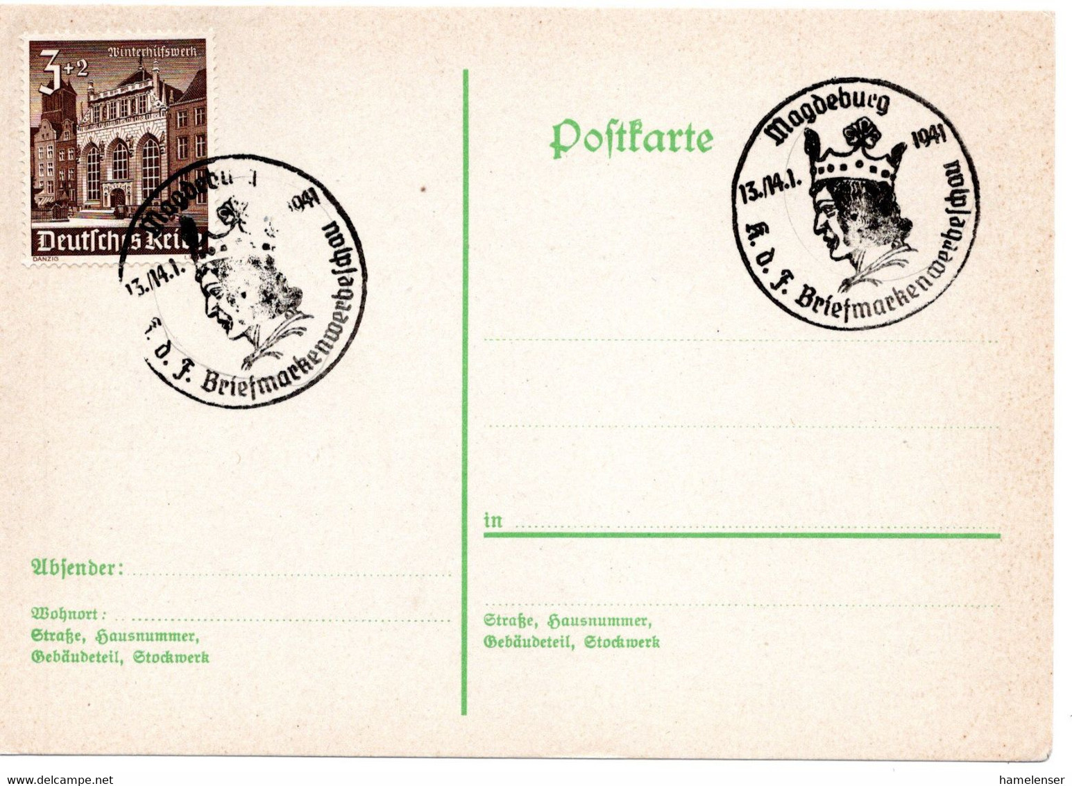 57349 - Deutsches Reich - 1941 - 3Pfg WHW '40 EF A Kte SoStpl MAGDEBURG - KdF BRIEFMARKENWERBESCHAU - Covers & Documents