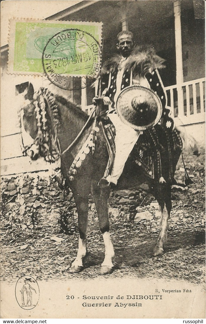 DJIBOUTI - SOUVENIR DE DJIBOUTI - GUERRIER ABYSSIN - ED. VORPERIAN REF 20 - 1923 - Afrique