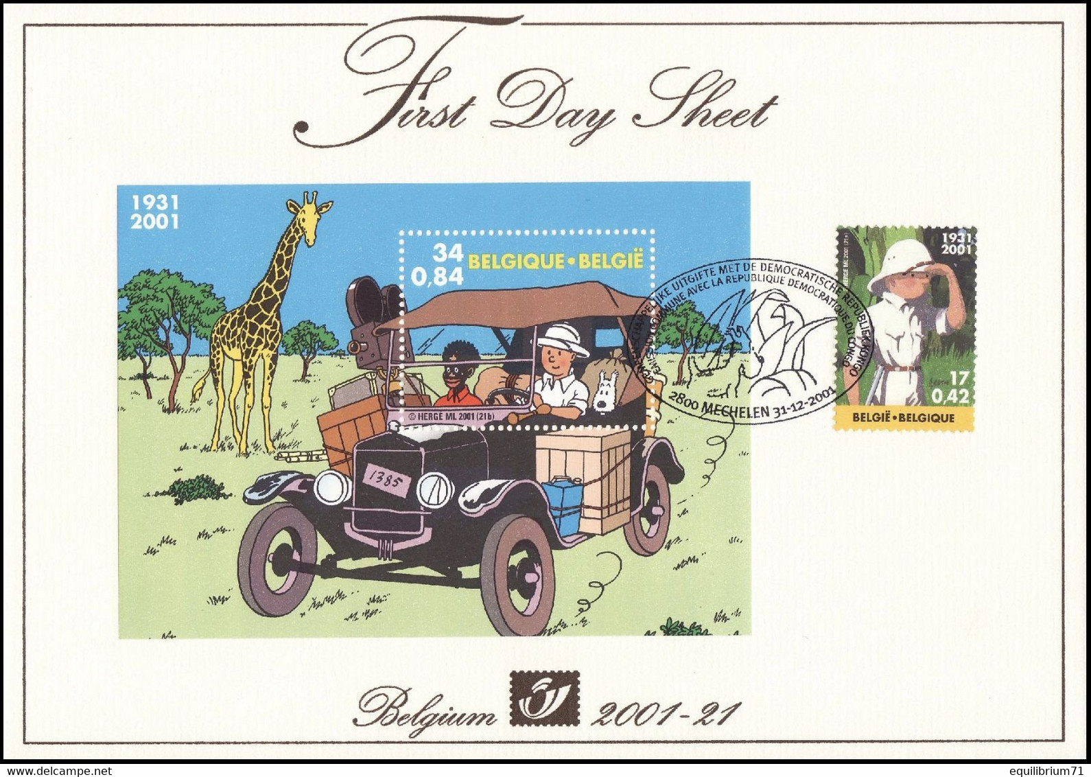 FDS - 3048 + BL93° - Tintin/Kuifje/Tim/Tintin - Milou/Bobbie/Struppi/Snowy - Tintin Au / Kuifje In - Congo - 2001-21 - Philabédés