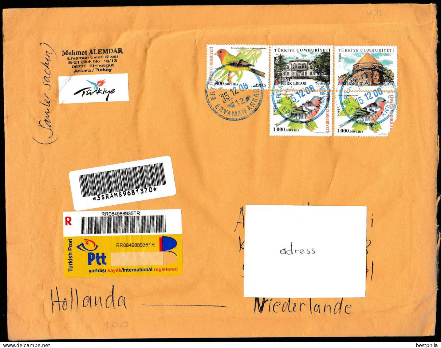 Turkey, Türkei - Postal History & Philatelic Cover With Registered Letter - 543 - Enteros Postales