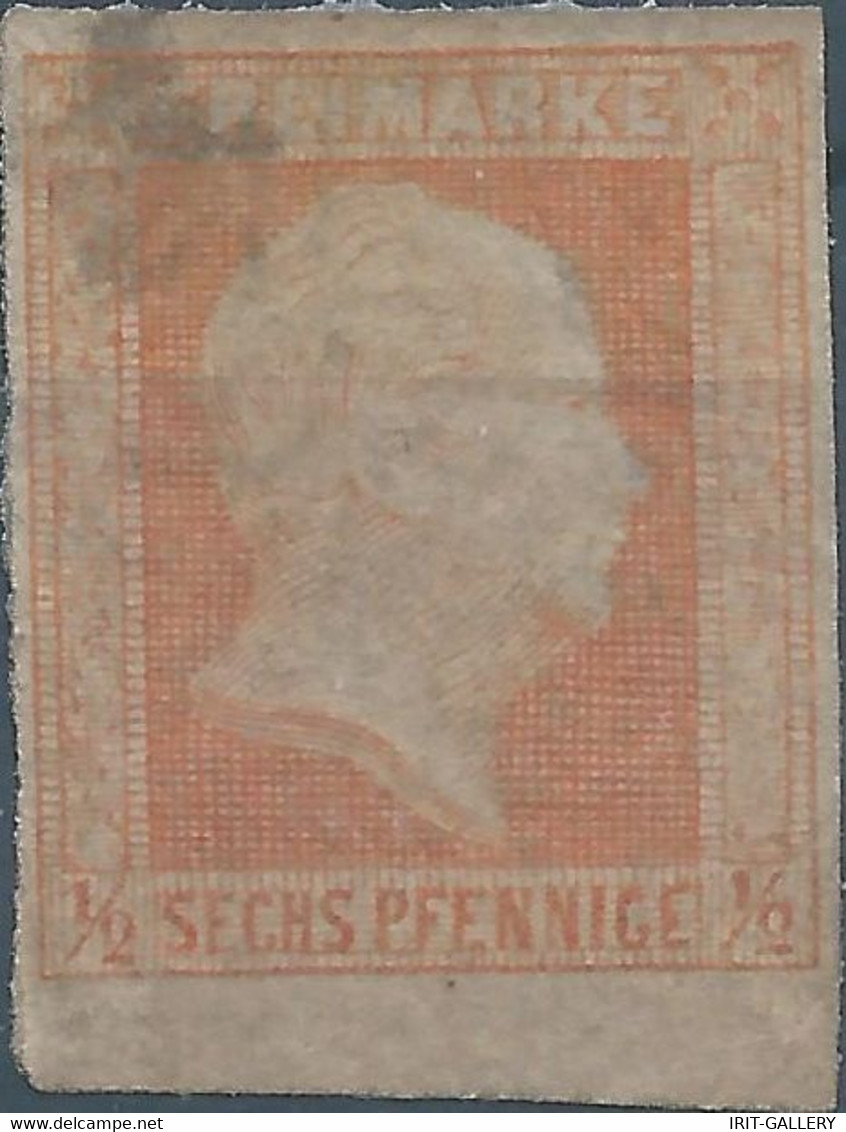 Germany-Deutschland,Prussia1859 King Friedrich Wilhelm IV-Hatched Background.½/6Sgr/Pfg Reddish Orange,Value:175,00,MINT - Ungebraucht