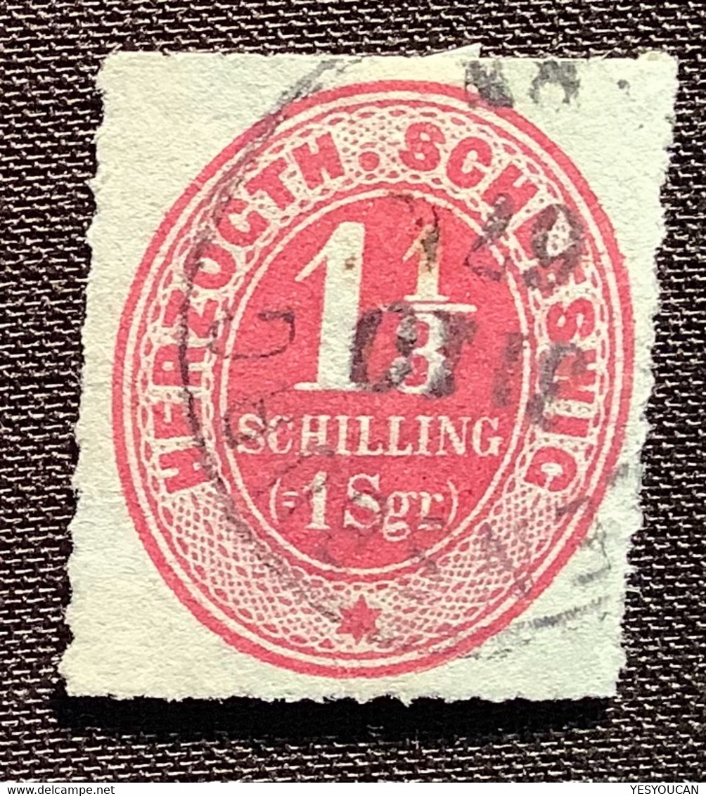 Mi 15 1865  1 1/3S (80€) TADELLOS & SPÄTE VERWENDUNG Gestempelt FLENSBURG 31.10.1867 !  (Schleswig Holstein Denmark - Schleswig-Holstein