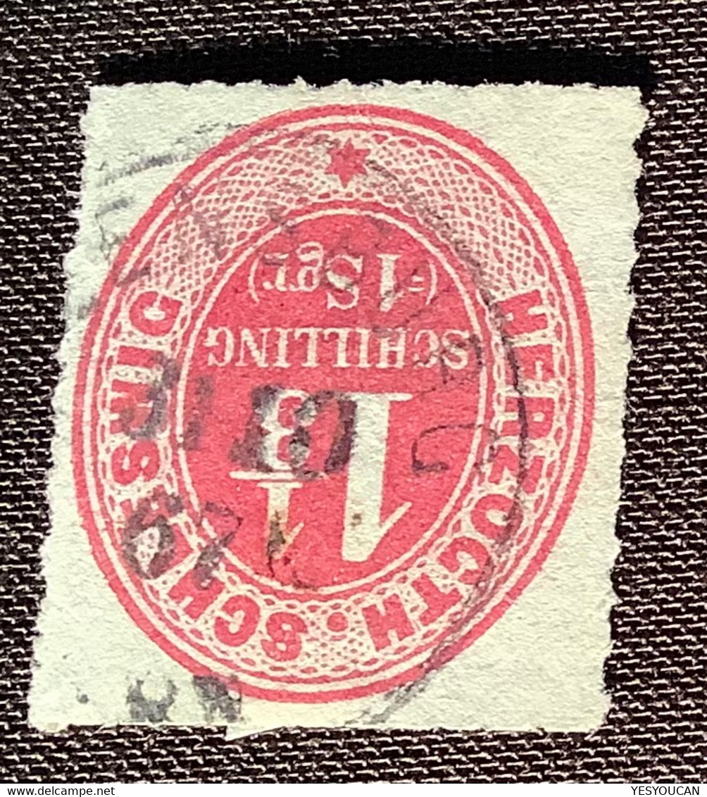 Mi 15 1865  1 1/3S (80€) TADELLOS & SPÄTE VERWENDUNG Gestempelt FLENSBURG 31.10.1867 !  (Schleswig Holstein Denmark - Schleswig-Holstein