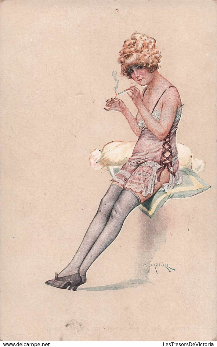 Illustrateur Milliere - Femme Sein Nu Fumant Une Cigarette - Carte Postale Ancienne - - Milliere