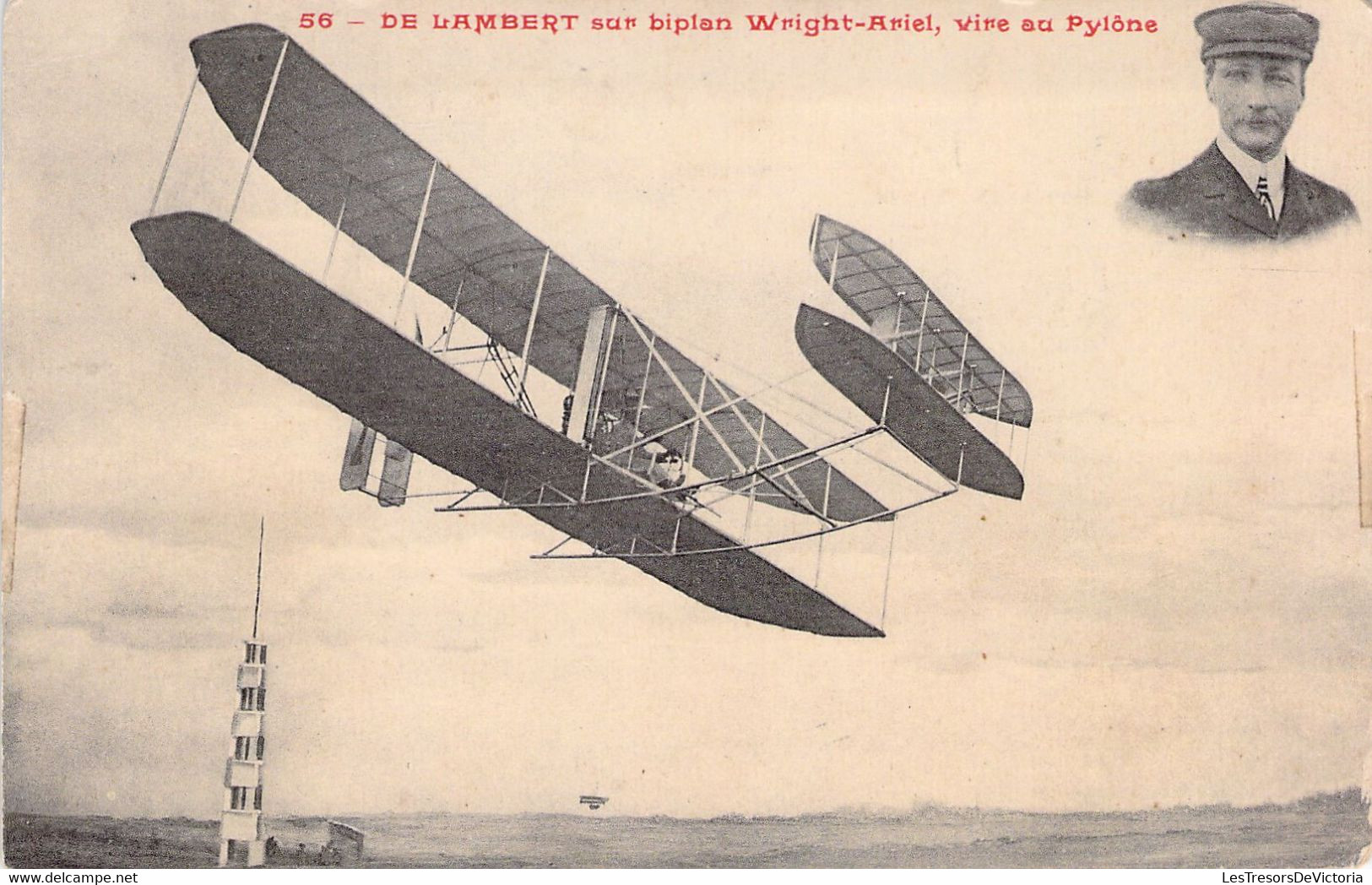 TRANSPORT - AVIATEUR - DE LAMBERT Sur Biplan Wright Ariel - Carte Postale Ancienne - Aviateurs