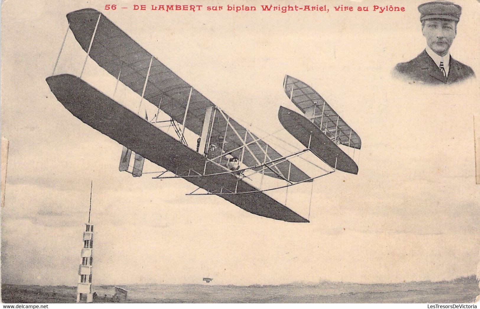 TRANSPORT - AVIATEUR - DE LAMBERT Sur Biplan Wright Ariel - Carte Postale Ancienne - Airmen, Fliers