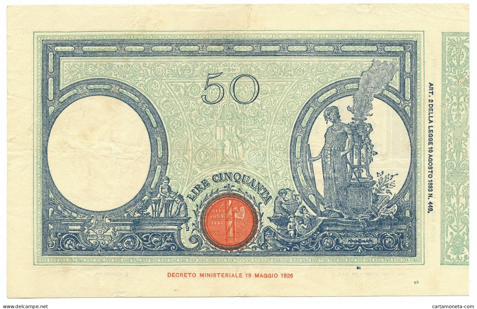 50 LIRE BARBETTI GRANDE L MATRICE LATERALE TESTINA FASCIO 21/03/1934 BB+ - Regno D'Italia – Autres