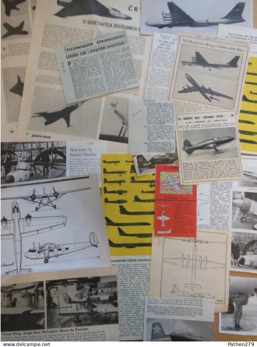 Lot De 279g D'anciennes Coupures De Presse Et Photos De Divers Aéronefs Soviétiques Et Informations Diverses - Aviazione