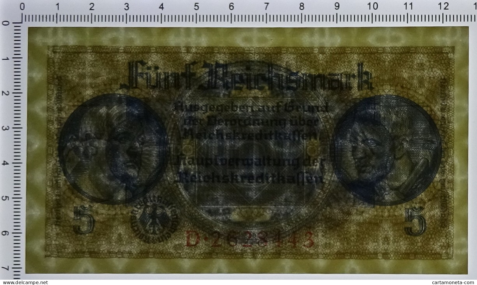 5 REICHSMARK OCCUPAZIONE TEDESCA ITALIA REICHSKREDITKASSEN 1943 FDS - Allied Occupation WWII