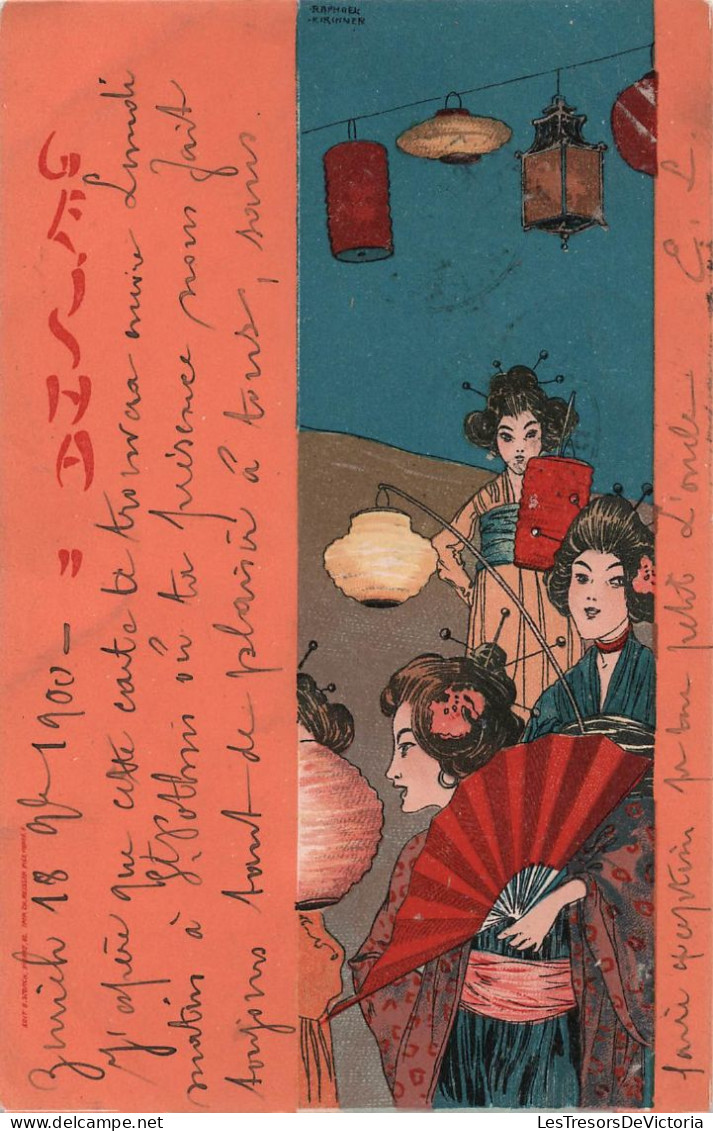 Illustrateur Raphael KIRCHNER - Geisha -  Japonaises Et Evantail - Carte Postale Ancienne - - Kirchner, Raphael