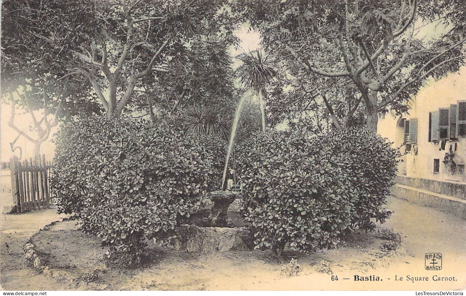 France - Bastia - Le Square Carnot - PH.et Cie - Fontaine - Colorisé - Carte Postale Ancienne - Bastia