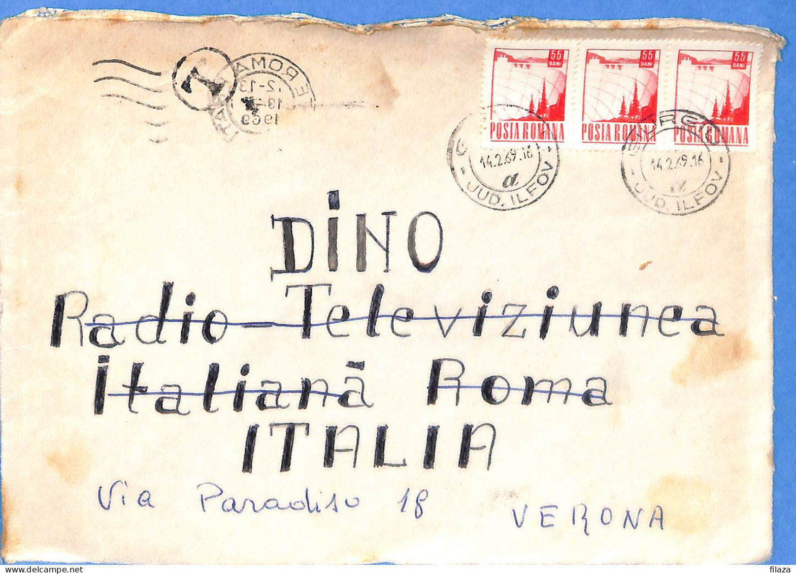 Lettre : Romania To Italy Singer DINO L00098 - Cartas & Documentos