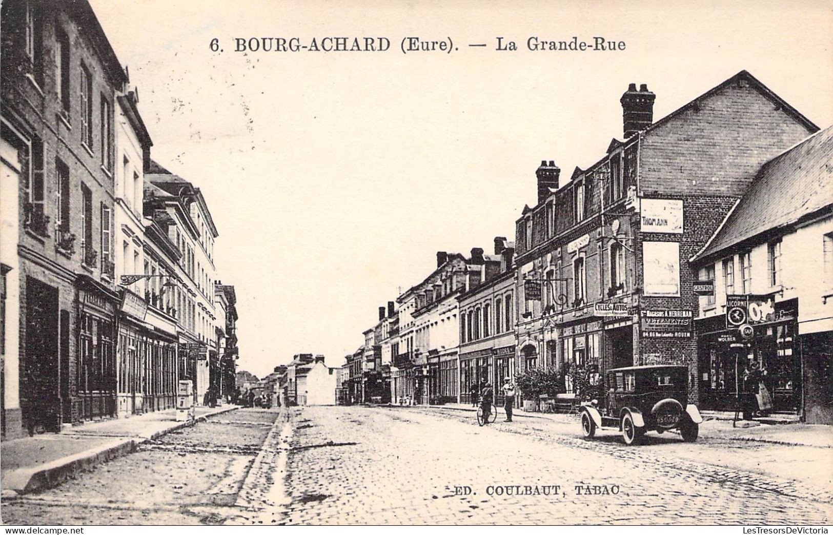 France - Bourg Achard - La Grande Rue - Ed. Coulbaut - Automobile - Animé - Carte Postale Ancienne - Bernay