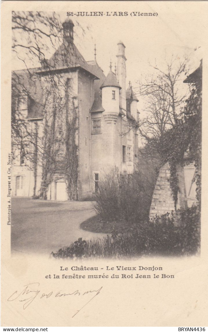 86 - SAINT JULIEN L'ARS - LE CHATEAU ET VIEUX DONJON - FENETRE MUREE DU ROI JEAN LE BON - VOIR 2 SCANS - Saint Julien L'Ars