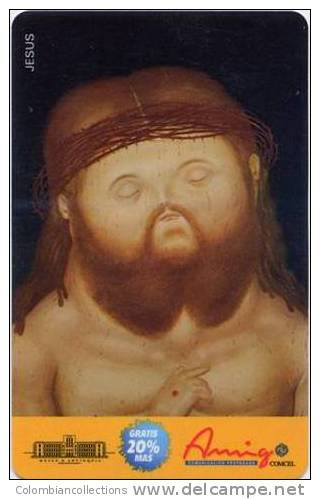 Lote TT104, Colombia, Tarjeta Telefonica, Phone Card, Comcel, Fernando Botero, Jesus,  20.000, Arte, Art, Used - Kolumbien