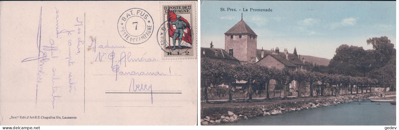 St Prex VD, La Promenade + Timbre Militaire Poste De Campagne (7) - Saint-Prex