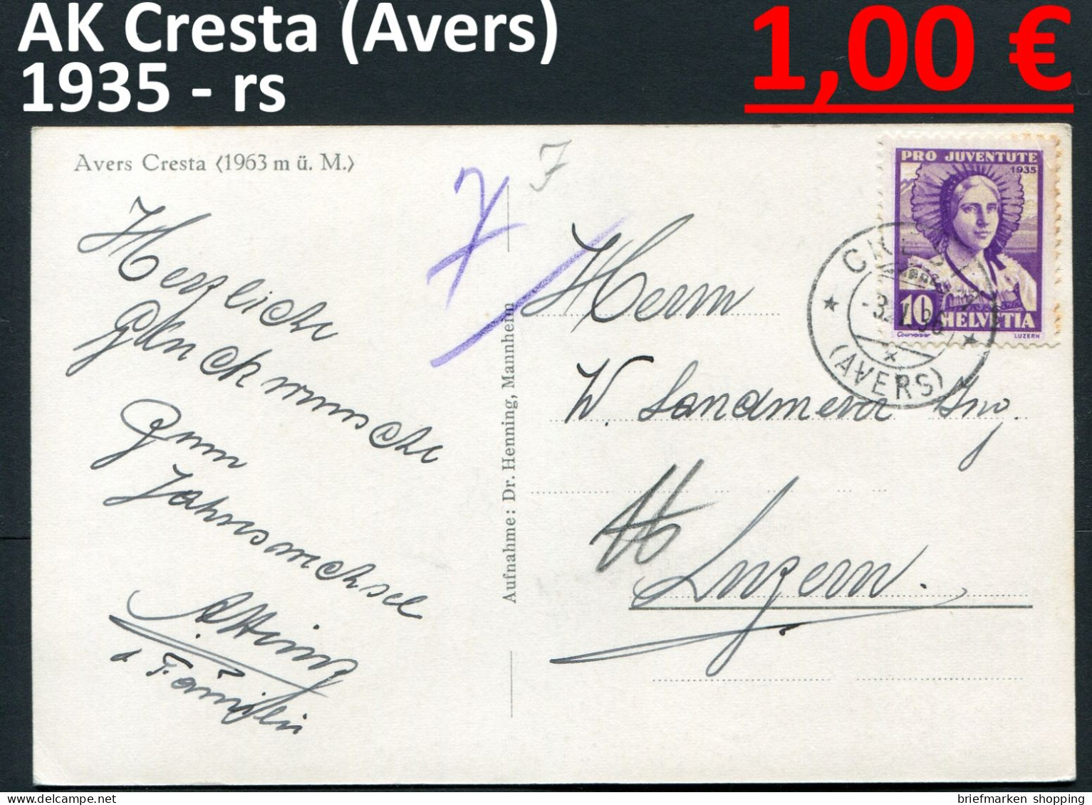 Schweiz - Cresta (Avers) - 1935 - Avers