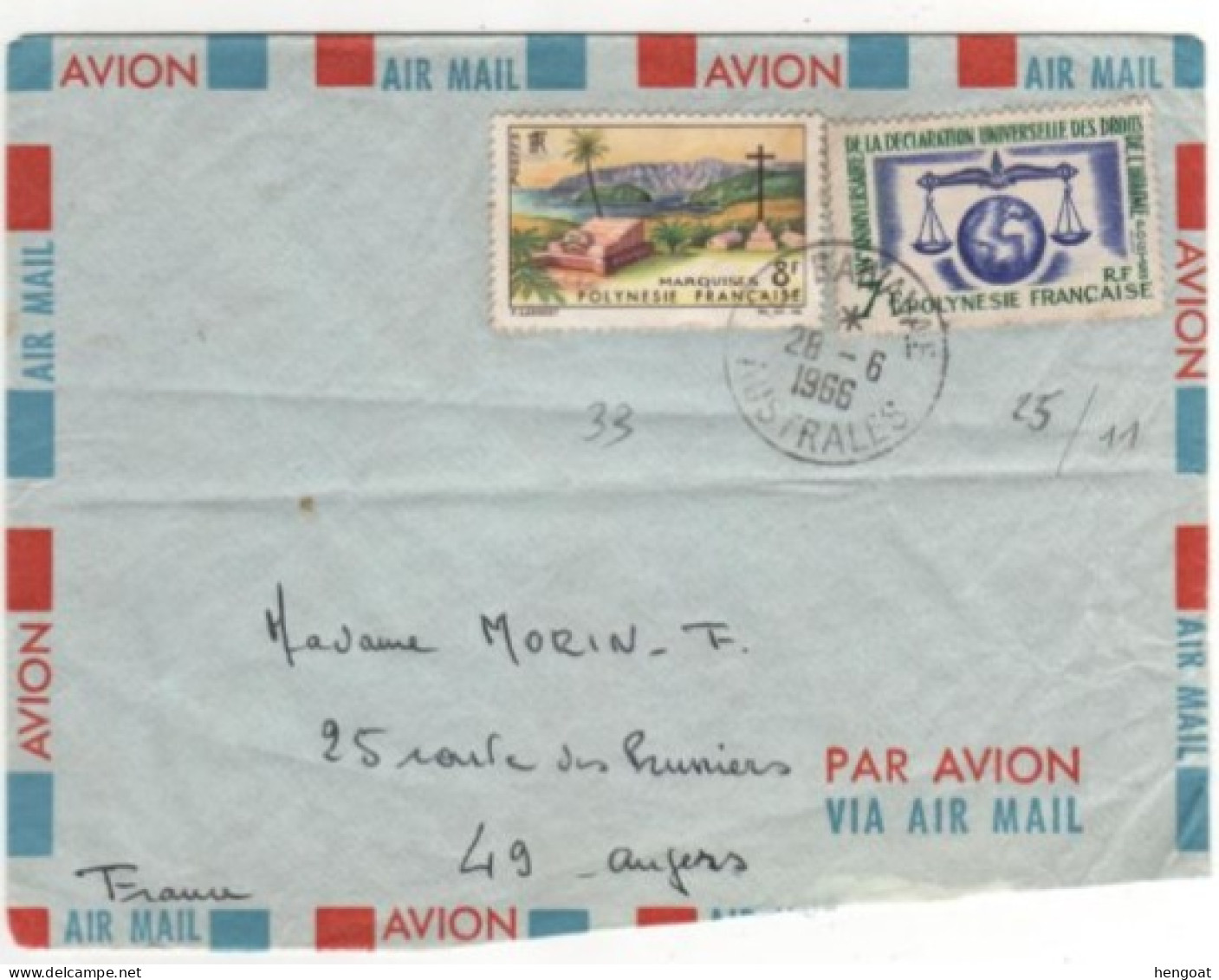 Timbres , Stamps Yvert N° 25 , 33 Sur Lettre , Cover , Mail Du 28/06/66 - Lettres & Documents