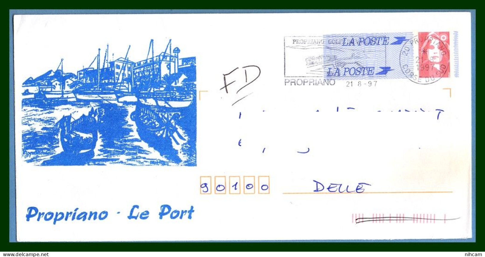 PAP Briat Repiqué Fropriano Le Port Flamme 20 Propriano Corse Du Sud 1997 (pas Com.!) - Prêts-à-poster: Repiquages Privés