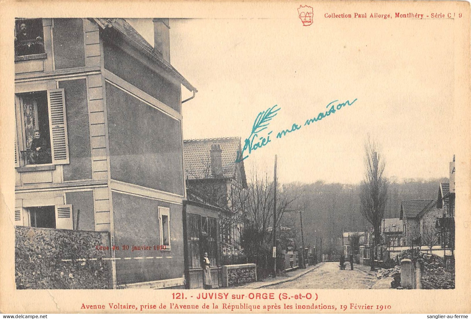 CPA 91 JUVISY SUR ORGE / AVENUE VOLTAIRE PRISE DE L'AVENUE REPUBLIQUE APRES LES INONDATIONS 19 FEVRIER 1910 - Juvisy-sur-Orge