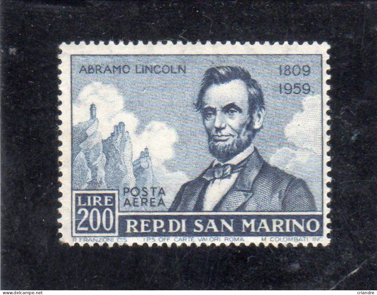 Saint-Marin ,année 1959, PA N° 118*(sesquicentenaire De La Naissance D'Abraham Lincoln) - Airmail