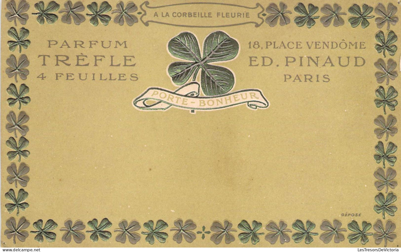 Publicité - A La Corbeille Fleurie - Parfum Trèfle 4 Feuilles - Relief - Colorisé - Carte Postale Ancienne - Advertising