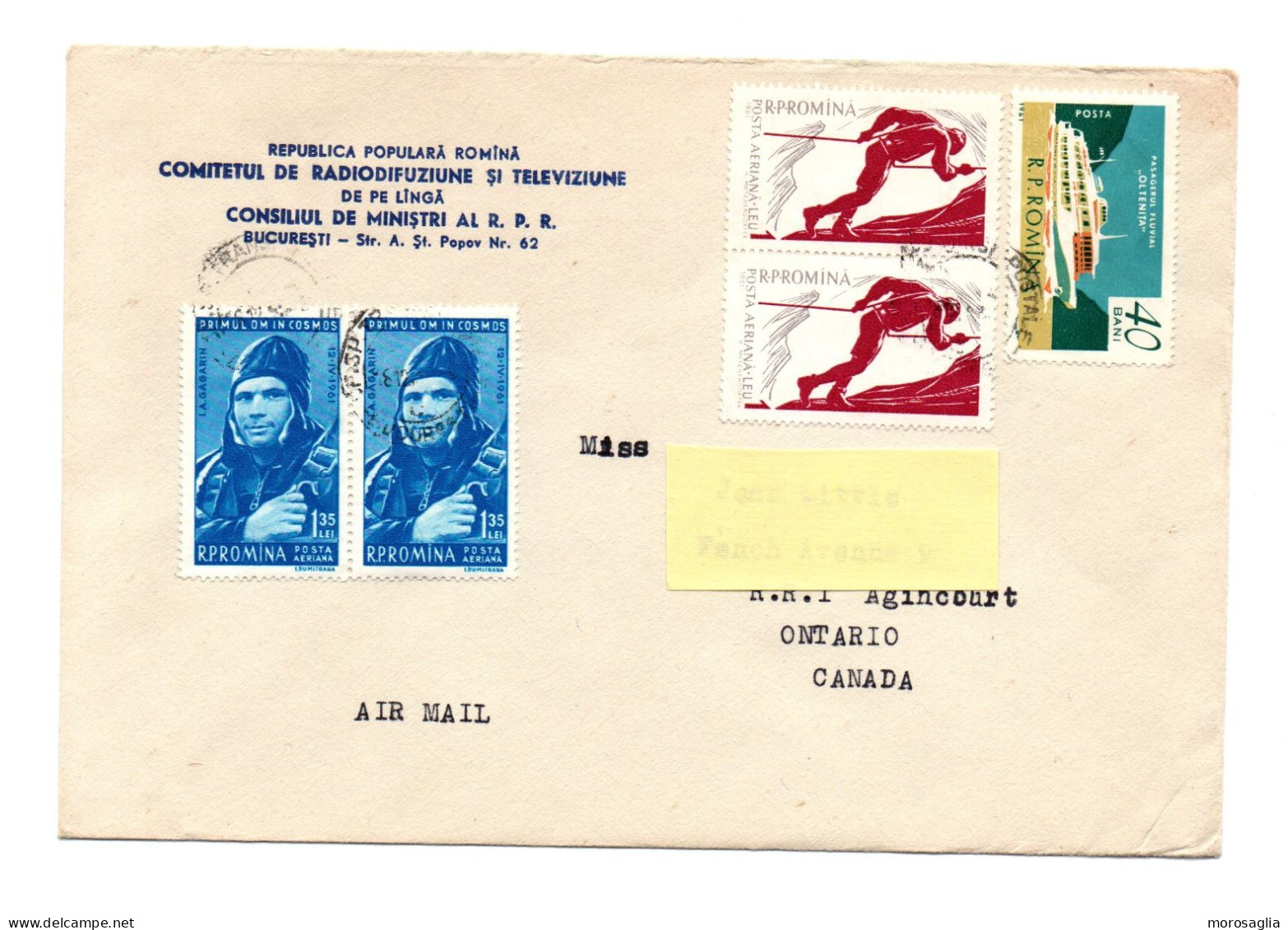 ROMANIA - COMITETUL DE RADIODIFUZIUNE SI TELEVIZIUNE CONSILIUL DE MINISTRI OLD COVER TO CANADA - Postmark Collection