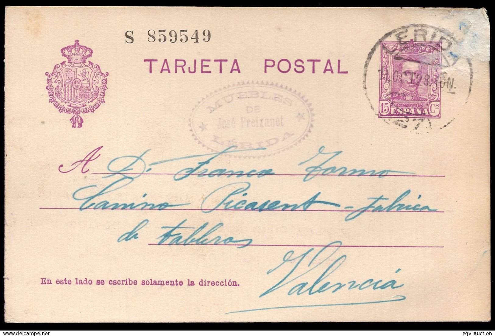 Lérida - Edi O EP 57 - 1928 - Entero Postal Mat "Lérida" - 1850-1931