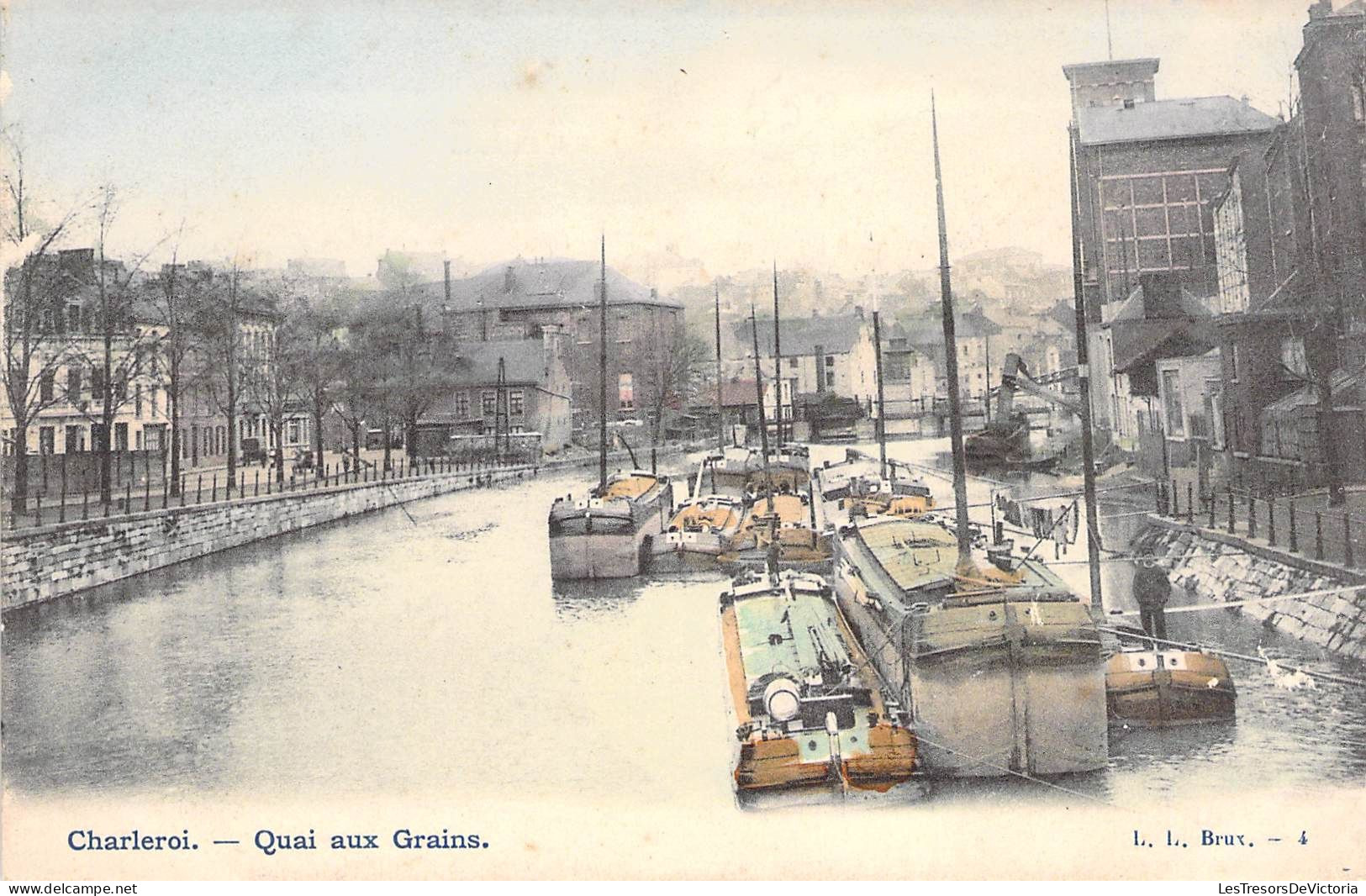 Belgique - Charleroi - Quai Aux Grains - Colorisé - Péniche - LL. - Carte Postale Ancienne - Charleroi