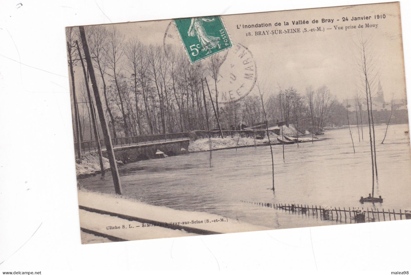 L' INONDATION DE LA  VALLEE DE BRAY  24/01/1910  VUE  PRISE DE  MOUY   PEU COURANTE - Bray-et-Lû