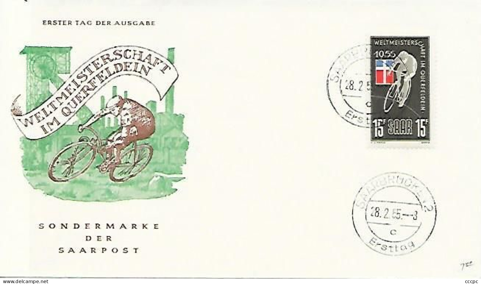 Saar Enveloppe FDC Weltmesterschaft Im Querfeldein Saarbruck 28 - 02 - 55 - FDC