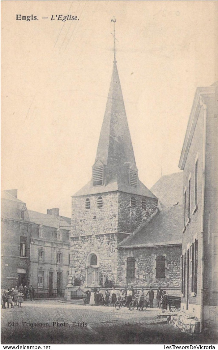 Belgique - Engis - L'église - Edit. Triquenon - Animé - Clocher - Carte Postale Ancienne - Hoei