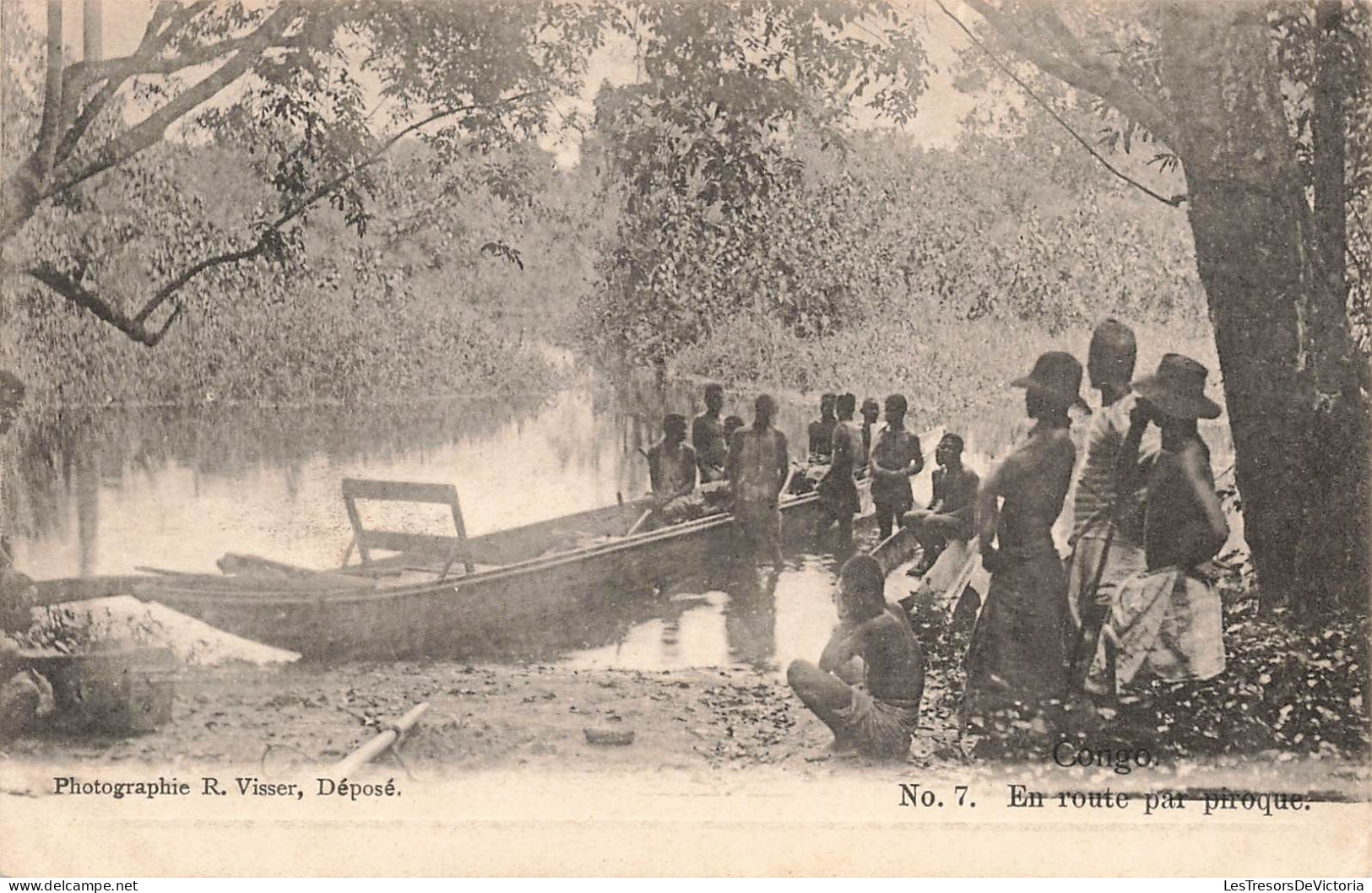 Congo - En Route Par Pirogue - N°7 -  R Visser - Carte Postale Ancienne - - Andere & Zonder Classificatie