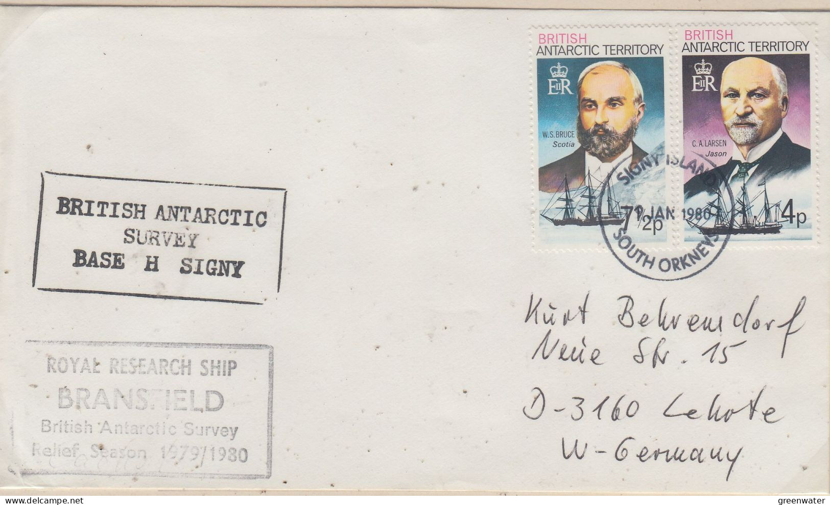 British Antarctic Territorry (BAT) Base H Signy RRS Bransfield Ca Signy Island South Orkneys 9 JAN 1980 (HA154A) - Covers & Documents