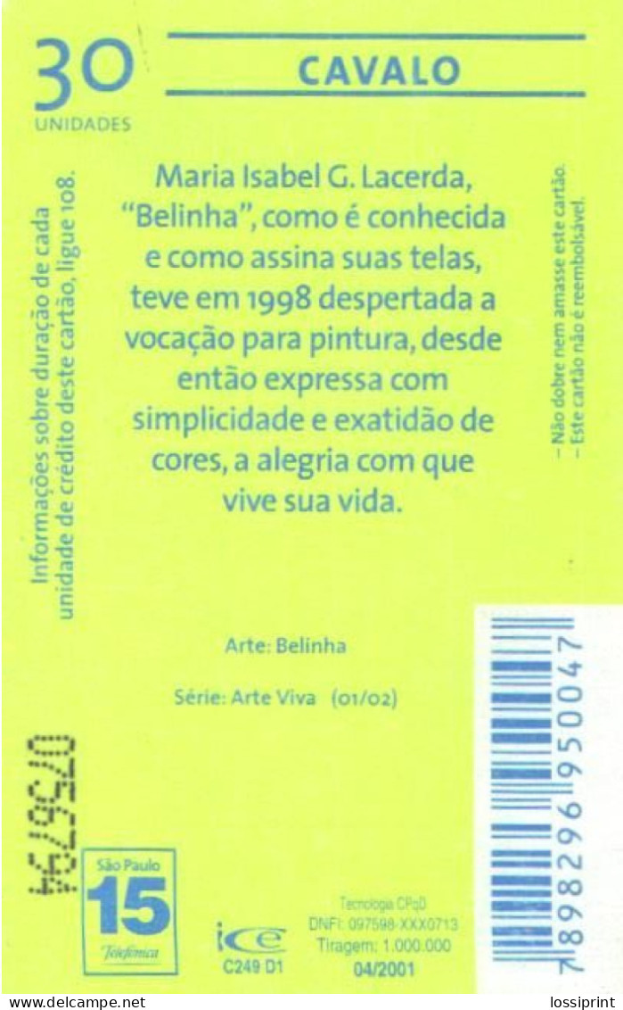 Brazil:Brasil:Used Phonecard, Telefonica, 30 Units, Horse, 2002 - Brasilien