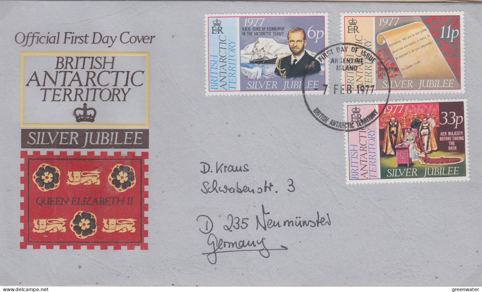 British Antarctic Territory (BAT) 1977 Silver Jubilee 3v  Ca BAT 7 FEB 19777 (HA156A) - FDC