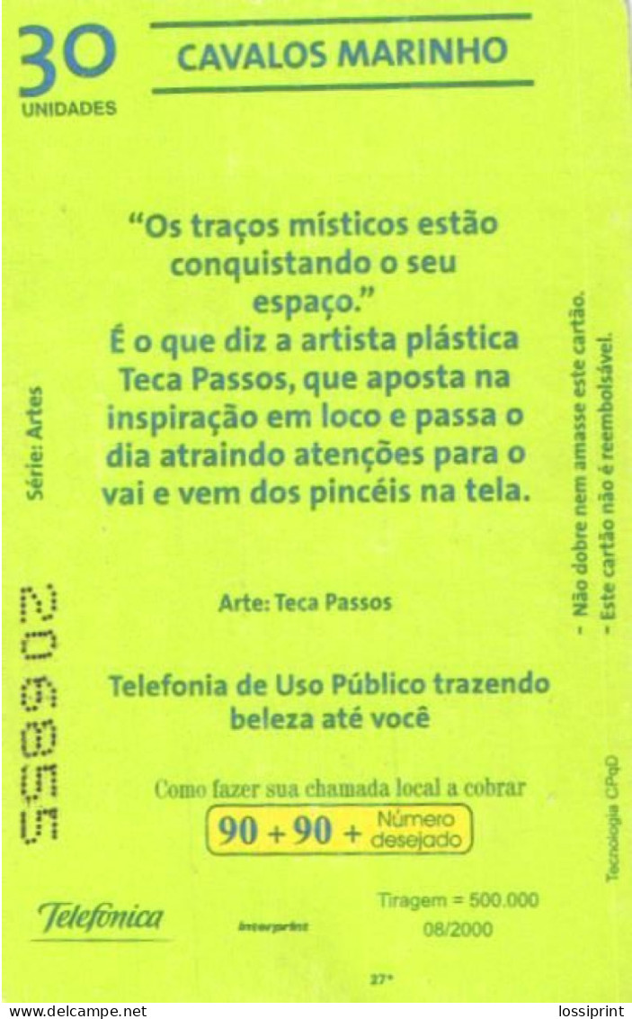 Brazil:Brasil:Used Phonecard, Telefonica, 30 Units, Seahorses, 2000 - Brasilien