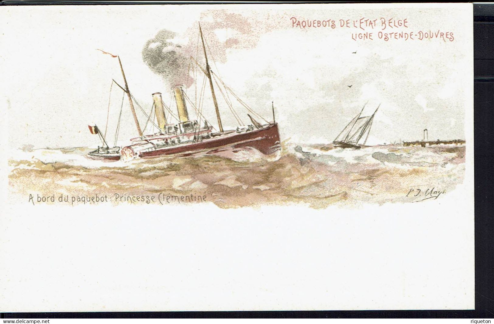 Belgique. Entier Postal 10 C. Carte Paquebots De L'Etat Belge. Ligne Ostende-Douvres. A Bord Du Princesse Clémentine. TB - Bootkaarten