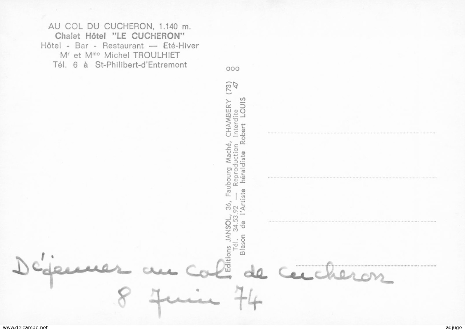 CPM - Chalet-Hôtel LE CUCHERON *en 1974* Col Du Cucheron - St-Philibert-d'Entremont ** 2 Scans - Saint-Pierre-d'Entremont