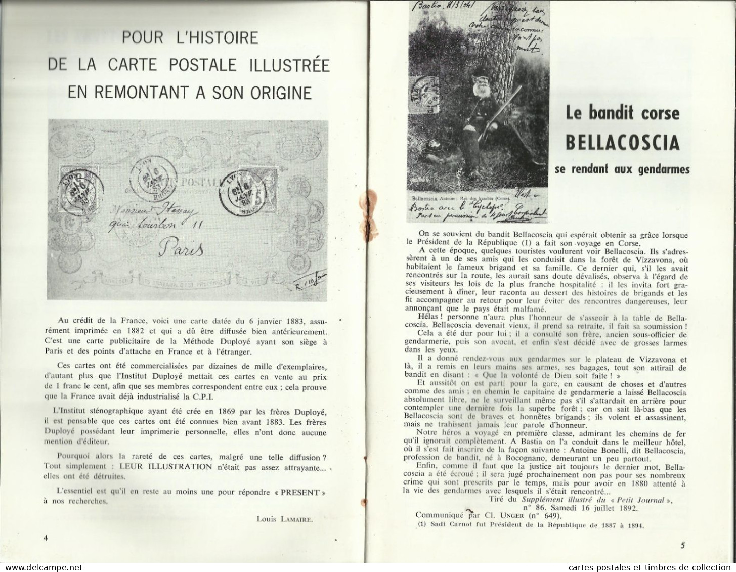 LE CARTOPHILE N°29 , Juin 1973 , LES ABATTOIRS DE LA VILLETTE , LE BANDIT CORSE BELLACOSCIA , Etc... - Francese