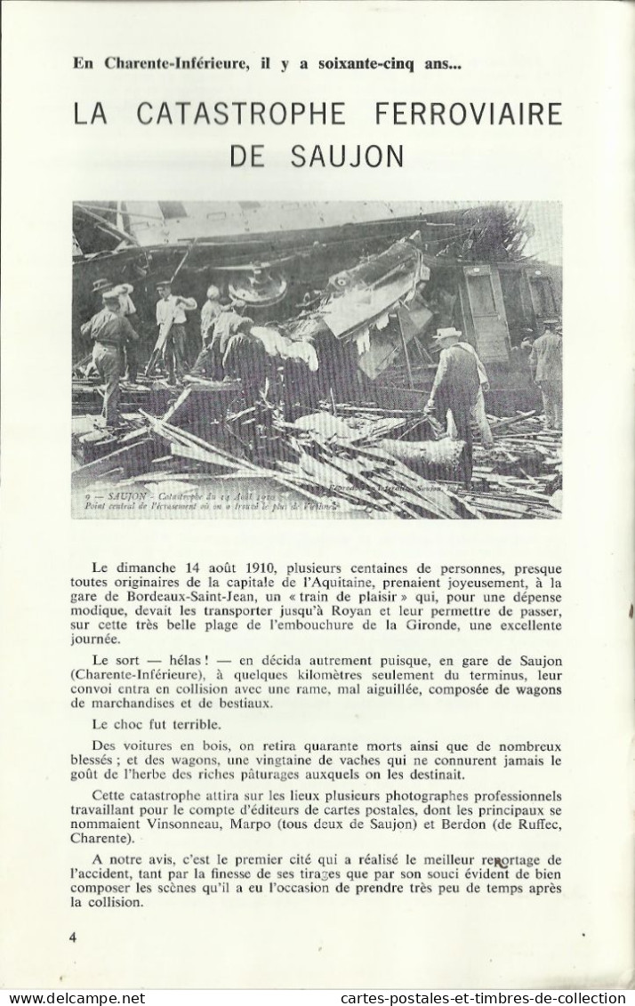 LE CARTOPHILE N°37 , Juin 1975 , GLOZEL , CATASTROPHE FERROVIAIRE DE SAUJON , LA GREVE DE FRESSENNEVILLE 1906 , Etc... - French